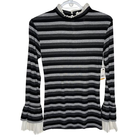 Laundry by Shelli Segal Size Small Ribbed Metallic Stripe Ruffle Neck Sweater - Picture 1 of 8